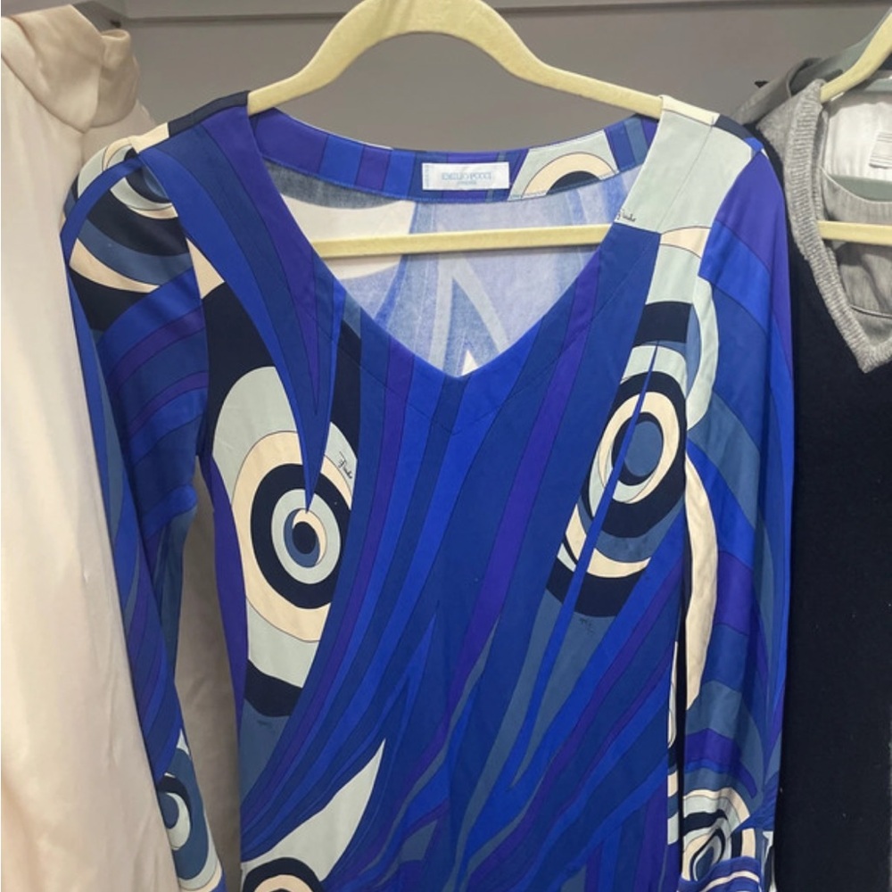 Emilio Pucci Vivid Blue and Cream Long Sleeve Dress